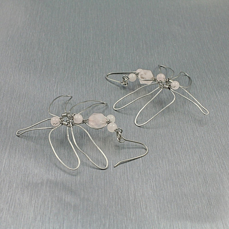 Náušnice vážky s růženínem