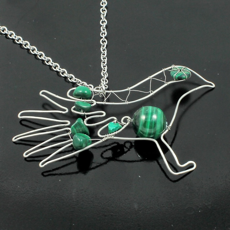 Náhrdelník ptáček s malachitem
